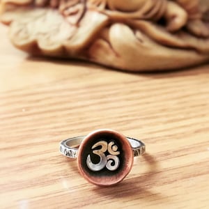 Sterling Silver Om Ring, Yoga Jewelry, Spiritual Jewelry, Copper Bowl Om Ring, , Aum Ring, Stackable Ring, Yoga Ring, Gift under 50