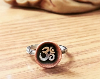 Om Symbol Ring, Copper Bowl Ring, Mixed Media Jewelry, Ohm Sign Jewelry, Yoga jewelry, Yoga lover gift, gift for her