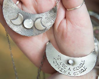 Triple Moon Goddess Necklace: Wiccan Pagan Jewelry, Moonstone
