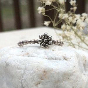 Sterling Silver Stackable Tiny Flower Ring / Dainty Stacking Jewelry for under 50 / Stocking Stuffer Ring / Stocking Stuffer Jewelry