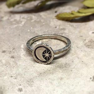 Sterling Silver Moon and Star Ring: Celestial Stacking Ring