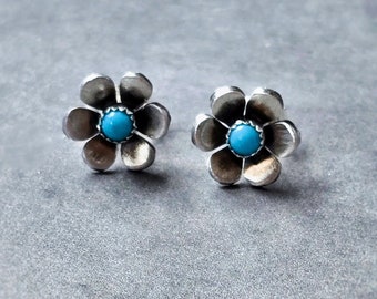 Floral Turquoise Stud Earrings: Handmade Boho Chic Jewelry