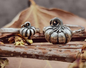 Anillo de calabaza de plata de ley con diseño de bruja: joyería de otoño para Halloween