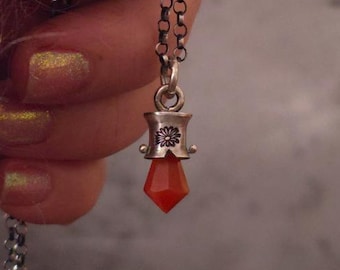 Carnelian Charm Necklace | Sterling Silver, Handmade Daisy Pendant