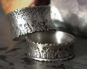Anillo de plata de ley con flores silvestres / Joyería bohemia de inspiración natural