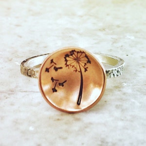 Dandelion Ring - Dandelion Seeds - Hand stamped Ring - Wish Ring - Botanical Ring - Make a Wish - Nature Inspired Ring - Copper Ring