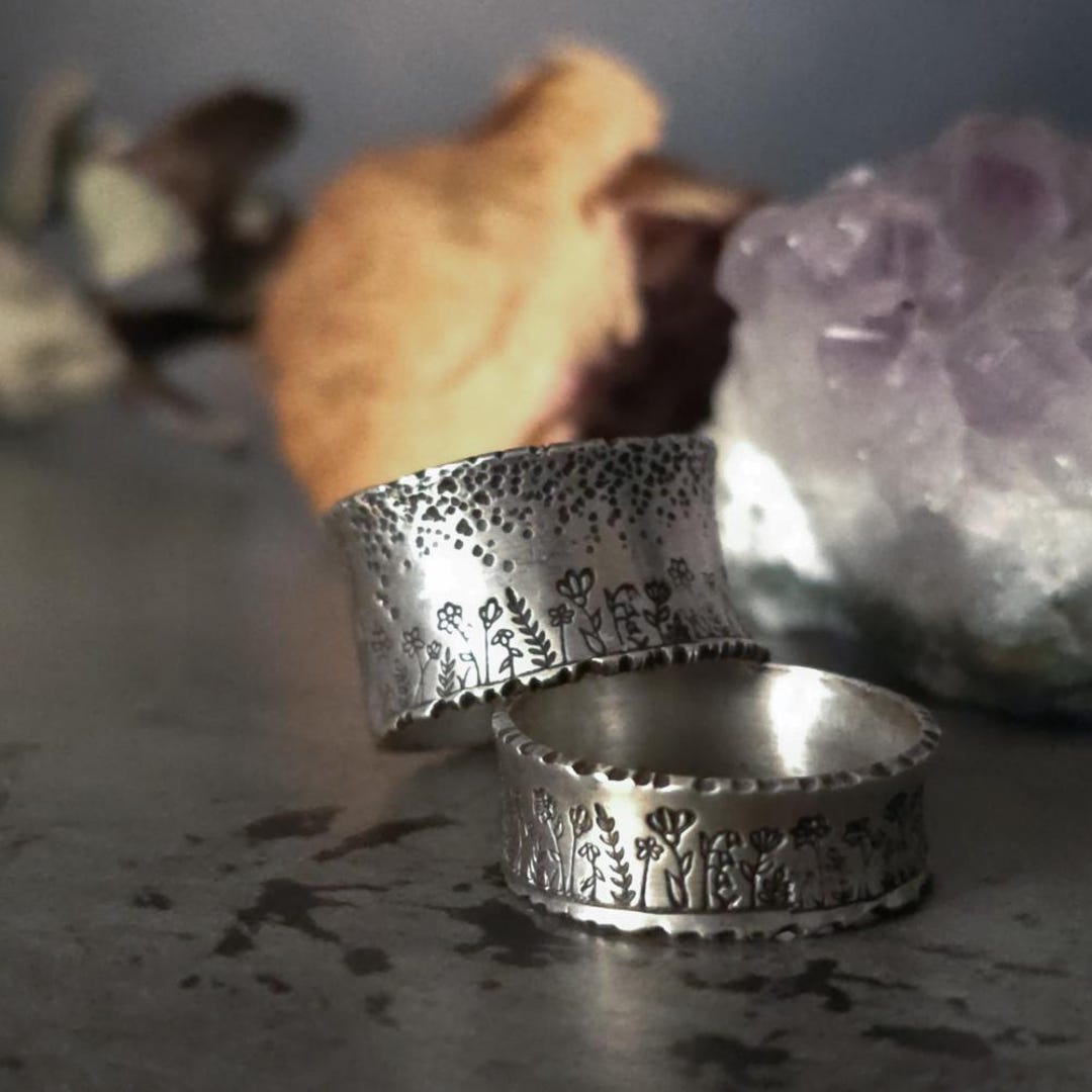 Sterling Silver Wildflowers Band Ring | Nature Inspired Boho Jewelry - Etsy