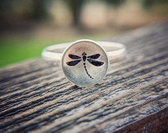 Sterling Silver Dragonfly Ring, Dragonfly Jewelry, Insect Ring, Hand stamped Jewellery, Nature Ring, Stackable Ring, Minimalist Jewelry