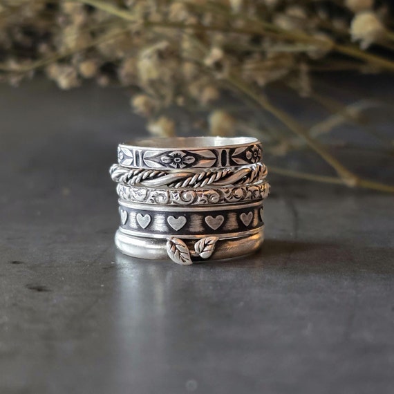 Handmade Sterling Silver Stacking Ring Set: Boho Midi Rings