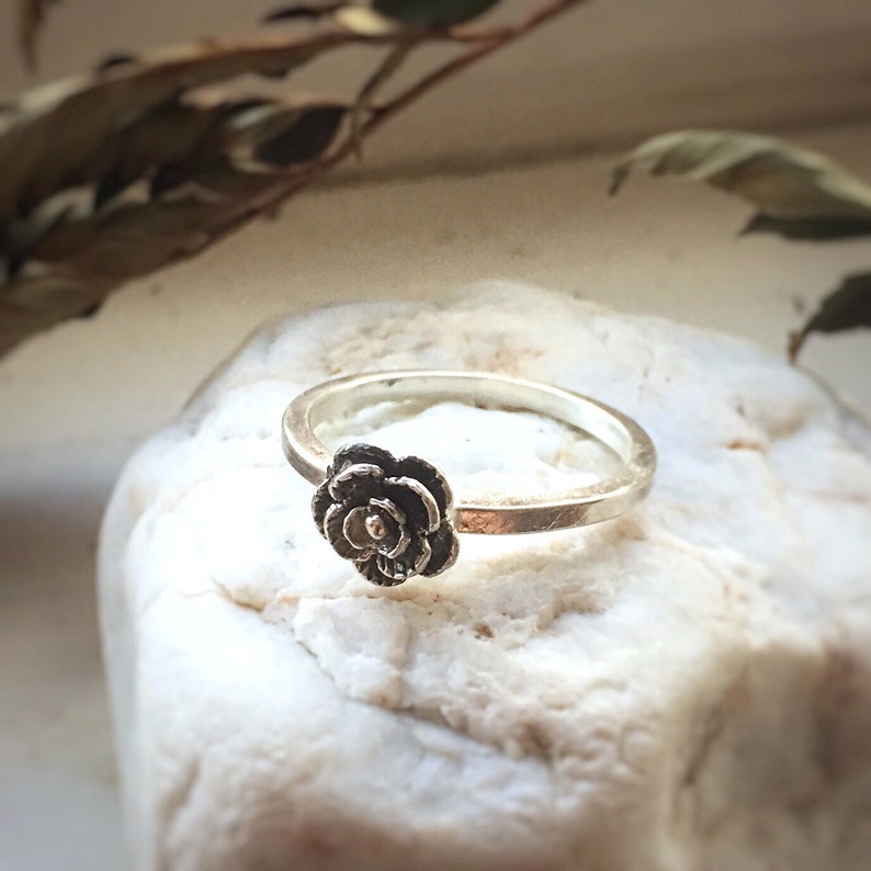 Silver Rose Ring Sterling Stacking Ring Rose bud ring | Etsy