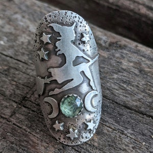 Flying Witch Ring, Halloween Jewelry, Samhain Accessory, Witchy Fashion,