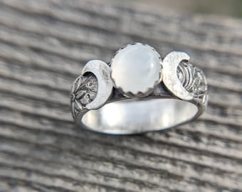 Moon phase Ring, Triple Goddess Ring, Goddess Jewelry, Wicca Ring, Wicca Jewelry, Lunar Phases, Crescent Moon Ring, Full Moon, Boho Ring