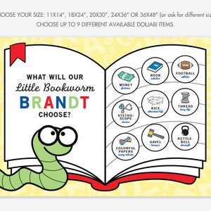 Little Bookworm Coreano Dohl Dol Doljabi Primeiro Ano 1º Cartaz de Festa de Aniversário/Arquivo Digital Personalizado para Impressão