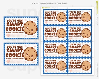 Smart Cookie Valentine's Class Kids Blue Editable Favor Tags  / Instant Digital Download