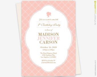 Pink and Gold Princess Birthday Party Invitation / Customized Digital Printable File