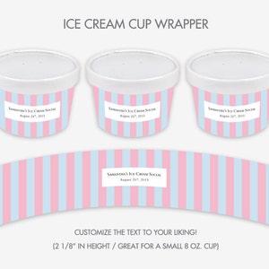 Etichette avvoltrici per coppa gelato Princess Stripes rosa e blu / File stampabile digitale personalizzato