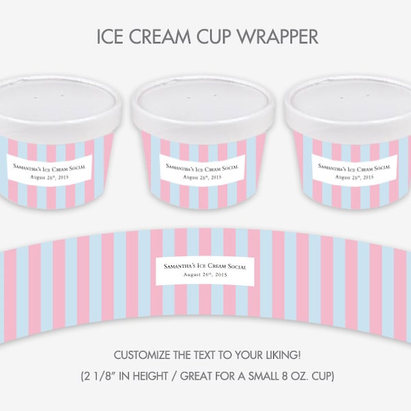 Pink and Blue Princess Stripes Ice Cream Cup Wrapper Labels / Customized Digital Printable File