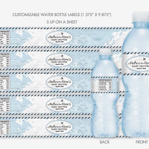 Étiquettes personnalisées de bouteilles d'eau sur le thème de Blue Adventure Travel / Fichier numérique personnalisé