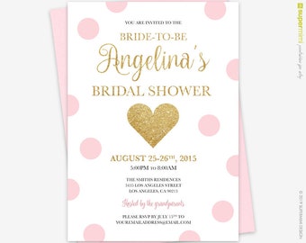 Pink and Gold Bride-to-Be Bridal Shower Party Invitation / Customized Digital Printable File