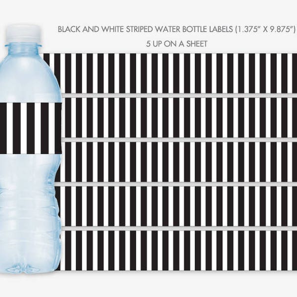 Black and White Stripes Water Bottle Wrapper Labels / Instant Download Printable