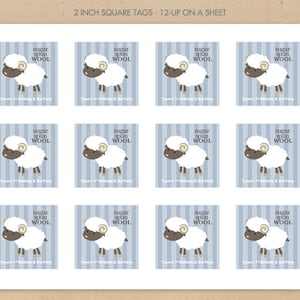 Benutzerdefinierte Baby Schafe gesponnen Wolle Baumwolle Candy 2 x 2" Platz Party Geschenk gefallen Danke Tags / individuelle digitale druckbare Datei