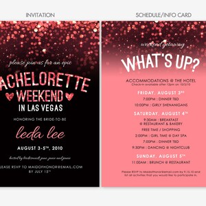 Invitation de Bachelorette Vegas noir rose scintillant et Planning infos carte / personnalisé fichier imprimable