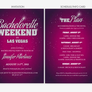 Magenta argent paillettes Bachelorette week-end ou Girls Night Out Invitation et carte d’informations / personnalisé fichier imprimable