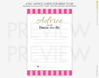 Advice Cards for Bride-to-Be in Pink Stripes / Instant Digital Download