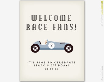 Vintage Racers Racecar Birthday Party Welcome Sign / Personalized Digital File