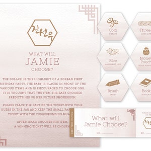 What Will Baby Choose? Pink Watercolor Ombre Gold Korean Dol First Birthday Set / Personalized Digital File