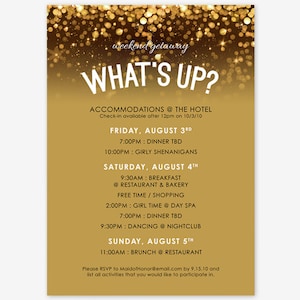 Itinéraire de Bachelorette Vegas noir or brillant programme Info carte / personnalisé fichier imprimable