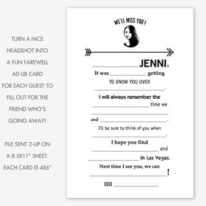 We'll Miss You Goodbye Gift Mad Lib Card with Photo / Customized Printable Download