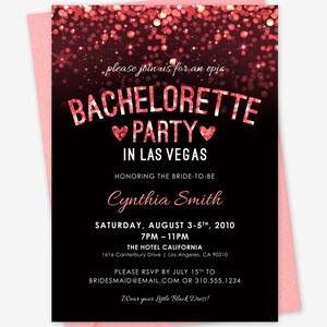 Rose brillant noir Vegas Bachelorette carte d’Invitation / personnalisé imprimable téléchargement