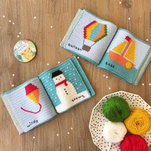 Paquete de patrones de libros de actividades a crochet / 4 libros para bebés en PDF / El clima, las mascotas, la granja, las cosas favoritas