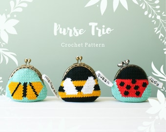 Crochet Purse Pattern ~ Coin Purse Crochet Pattern ~ Crochet Accessories Pattern ~ Butterfly Purse ~ Queen Bee Purse ~ Ladybug Purse