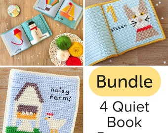 Crochet Quiet Book Pattern Bundle of 4 ~ Weather Crochet Baby Book ~ Counting Quiet Book Crochet Pattern ~ Farm Crochet Book Pattern