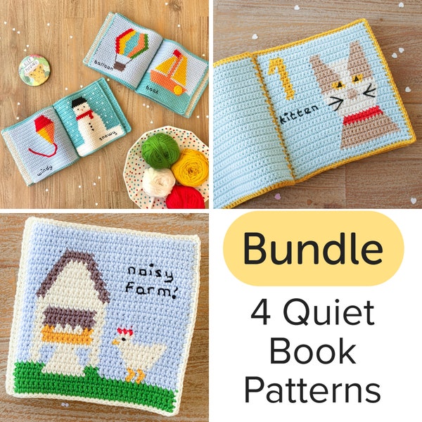 Crochet Quiet Book Pattern Bundle of 4 ~ Weather Crochet Baby Book ~ Counting Quiet Book Crochet Pattern ~ Farm Crochet Book Pattern