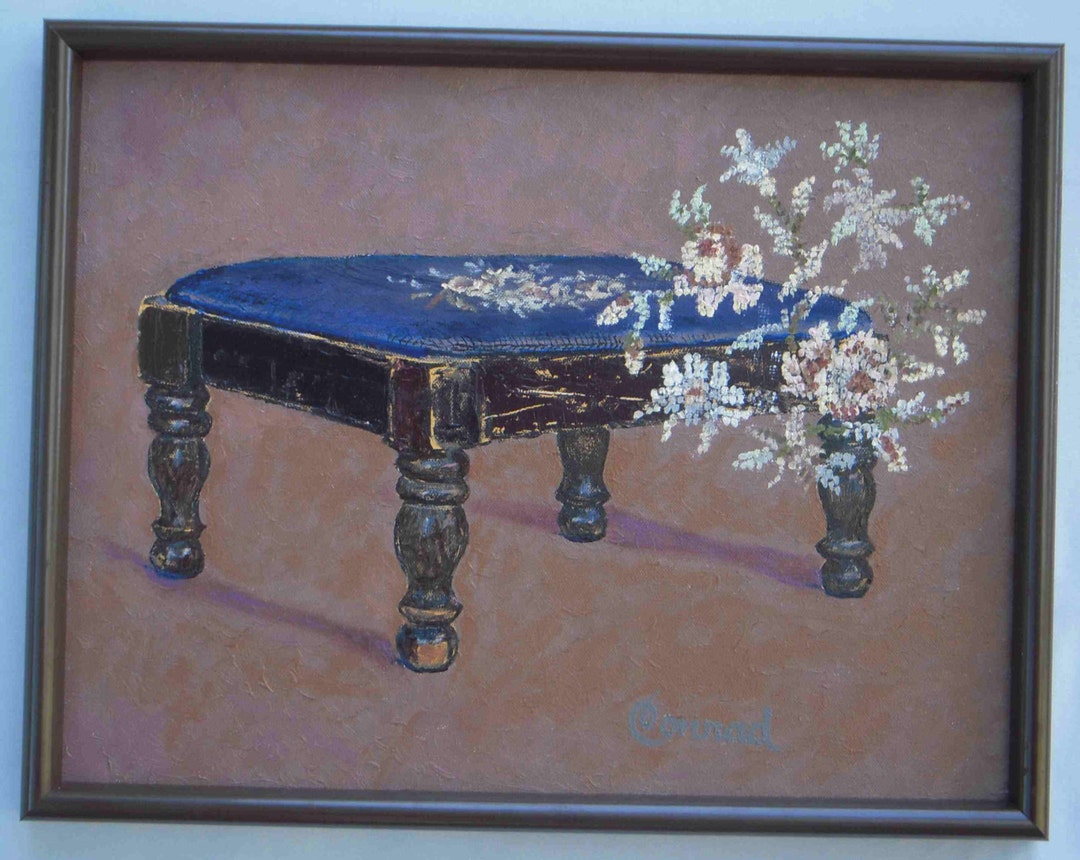 Foot Stool One-of-a-kind Professionally Framed Oil Painting/ Needle ...