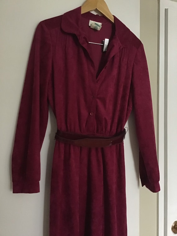 70s velveteen cranberry wine maroon coloured dres… - image 7