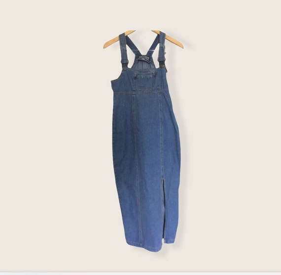 90s Denim Overalls Maxi Dress With 