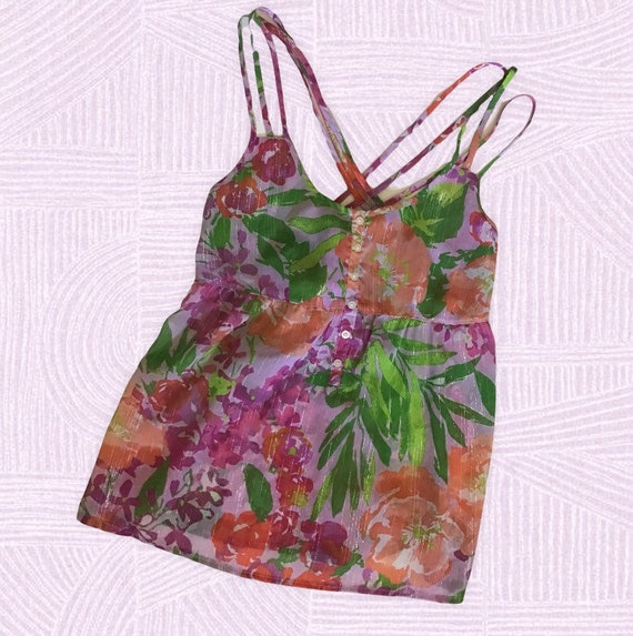 Sale !Vintage 70s style tank sheer with bright pi… - image 1