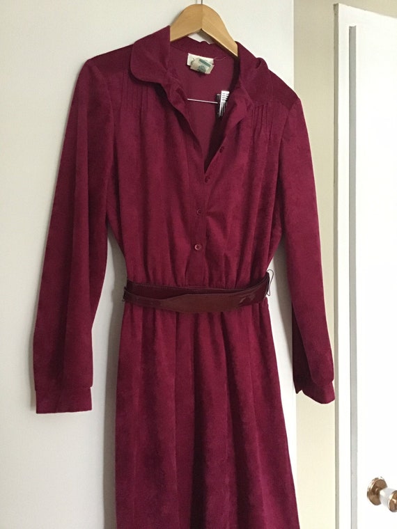 70s velveteen cranberry wine maroon coloured dres… - image 2