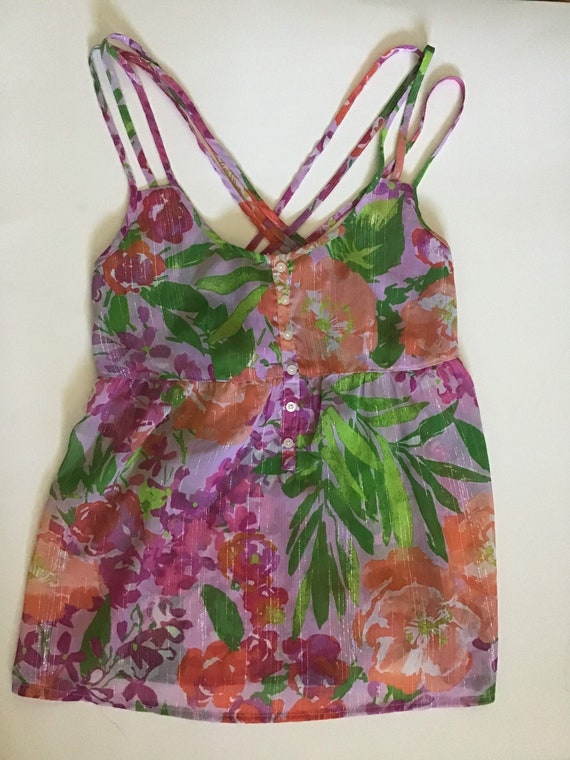 Sale !Vintage 70s style tank sheer with bright pi… - image 9