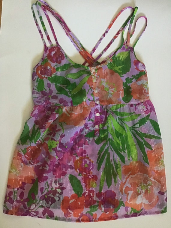 Sale !Vintage 70s style tank sheer with bright pi… - image 5