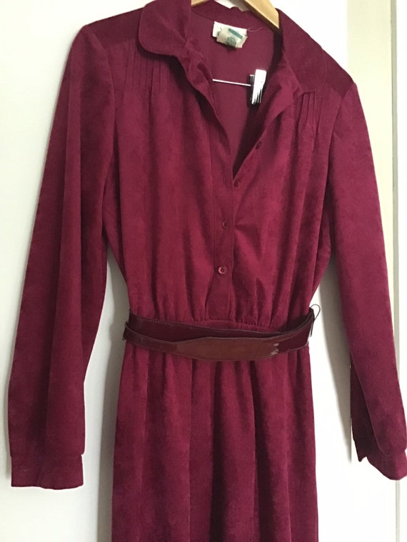 70s velveteen cranberry wine maroon coloured dres… - image 5