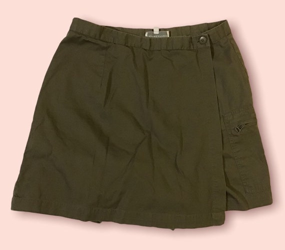 90s army olive green mini skort skirt with shorts… - image 1