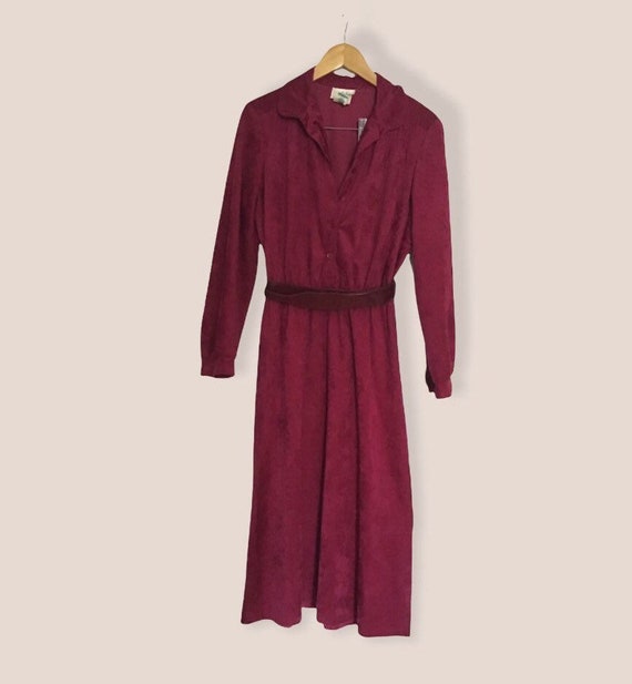 70s velveteen cranberry wine maroon coloured dres… - image 1