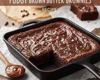 Receta de brownies de mantequilla marrón con sabor a caramelo / Tarjeta imprimible con receta de postre / Horneado casero fácil / Descarga digital para amantes de la repostería