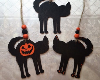 Primitive Black Cat Halloween Ornaments indoor decor, Kid Friendly Spooky Halloween Haunted House Tiered tray decor for Halloween Party