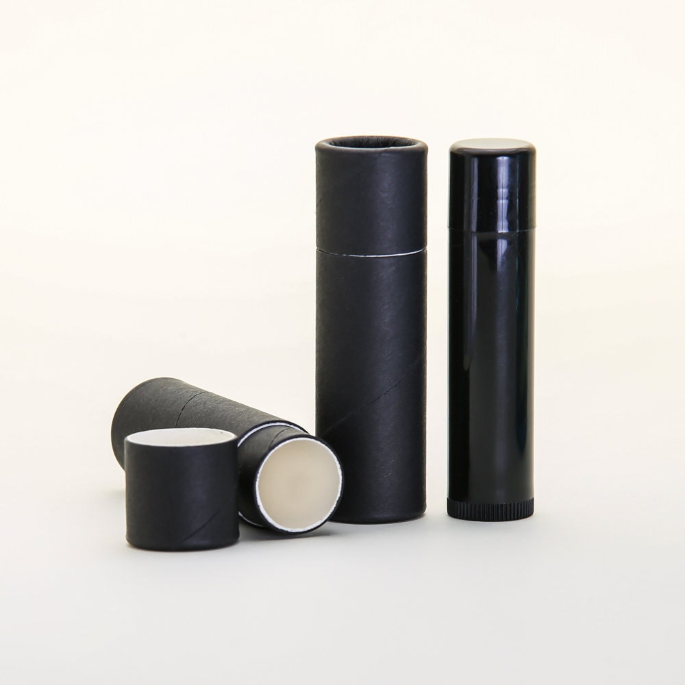 Eco Friendly 9 ML  - 25 PACK - Black Lip Balm Tube -  Cardboard 100% Biodegradable Cosmetic Push Up Tubes  - USA
